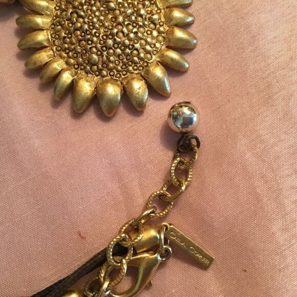 Goldtone and Brown Cord Daisy Necklace - Picture 3 of 4